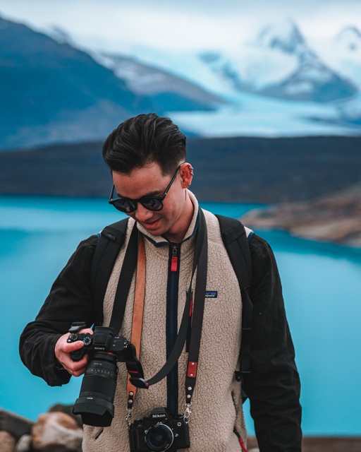 Content Creator in Patagonia taking photos to build a brand identity.