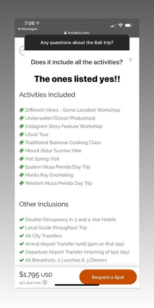 TrovaTrip Host Nolan Omura posted his Itinerary to his Instagram story.