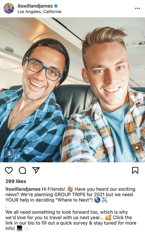 TrovaTrip Hosts Will and James post trip information to Instagram.