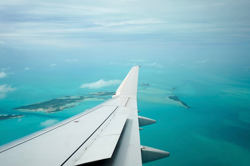 View from plane window over Bahamas.