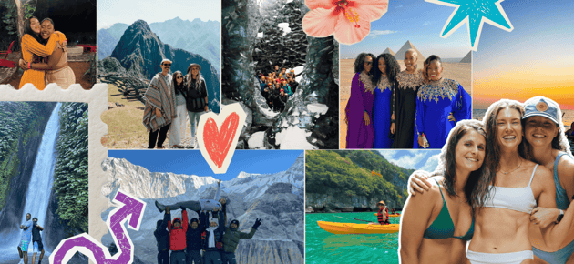 Collage of memories made on trovatrips, which are great opportunities to foster adult friendship and adventure.