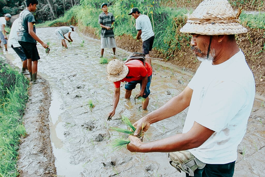 TrovaTrip locals picking grass from mud