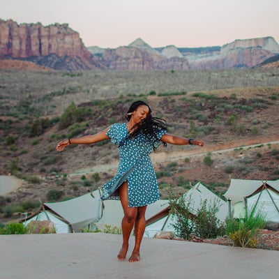 Traveler dancing in Zion.