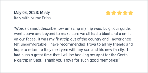 TrovaTrip review from Traveler Misty.