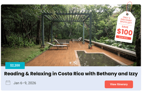 Open group trip to Costa Rica, one of the best places to visit in January, 2026.
