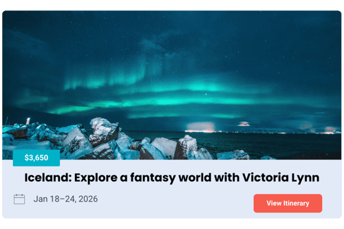 Open group trip to Iceland, one of the best places to travel in January, 2026.