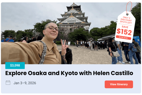 Bookable group trip to Japan, one of the best destinations to travel in January, 2026.