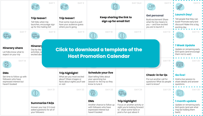 Downloadable PDF of TrovaTrip's Host Promotion Calendar template.