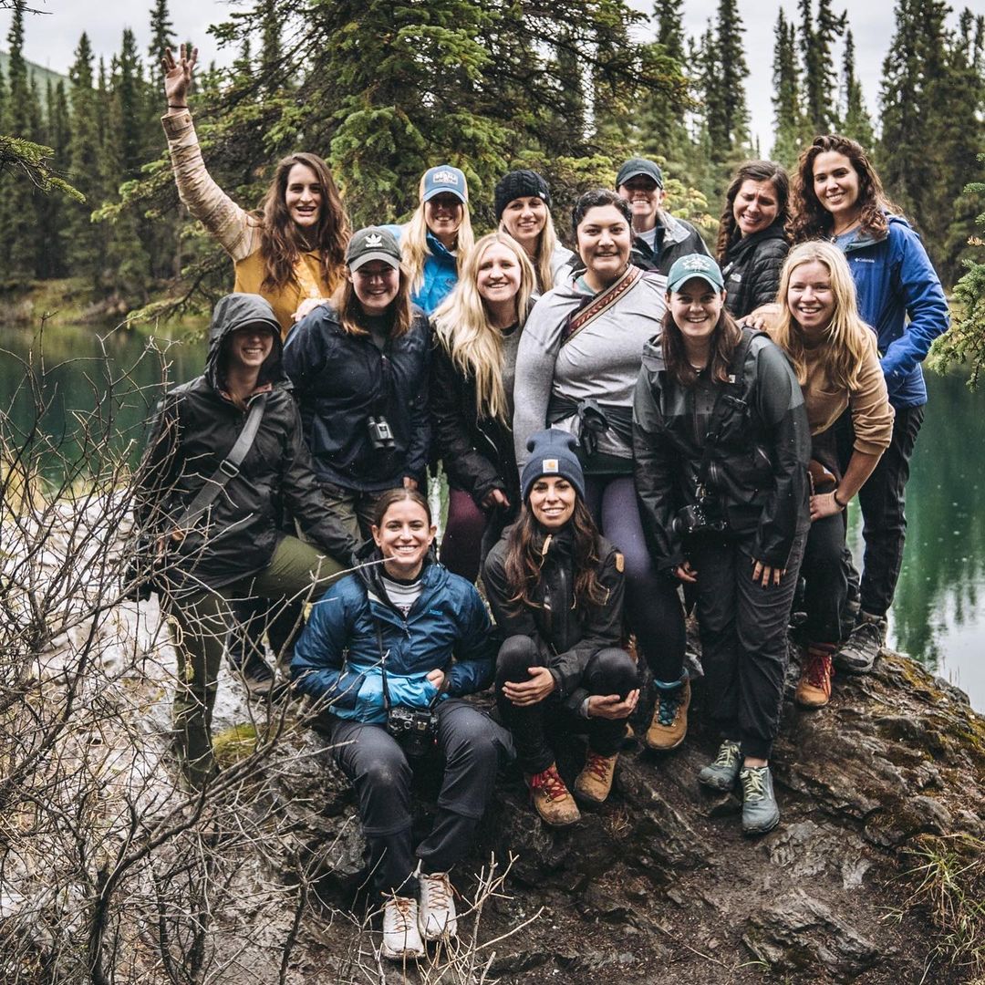 Group in forest in Alaska.
