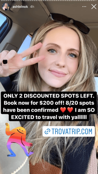 TrovaTrip Host Ashley promoting her trip on Instagram.