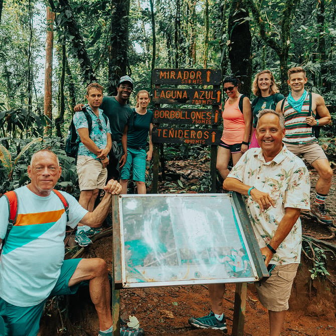 TrovaTrip Travelers hiking through the jungle in Costa Rica.