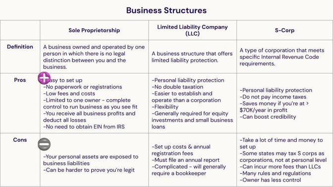 Business structures chart by Creative Juice and TrovaTrip.
