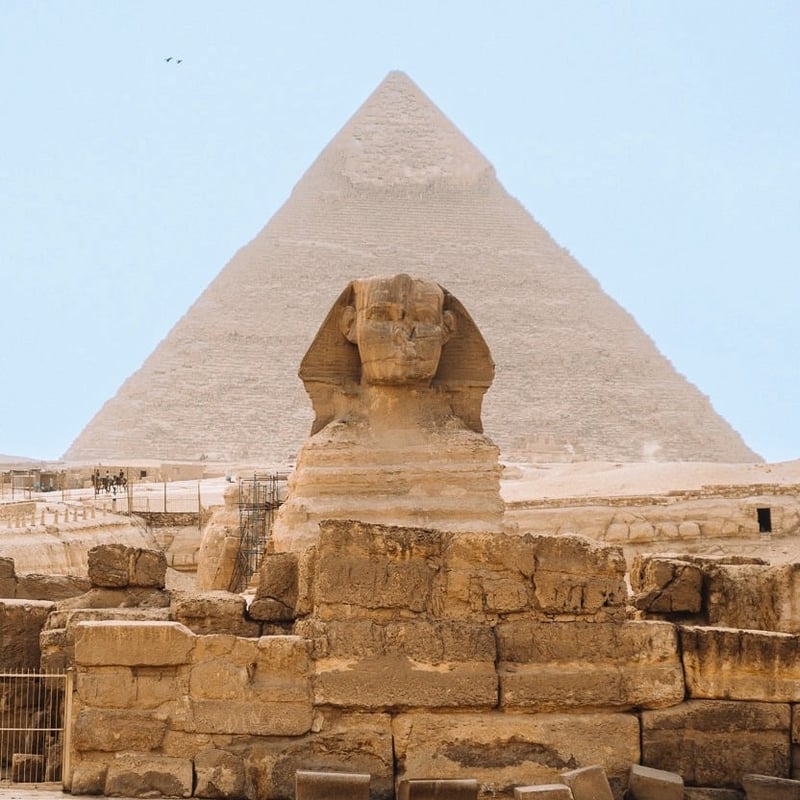 View of Sphinx and Pyramid in Egypt.