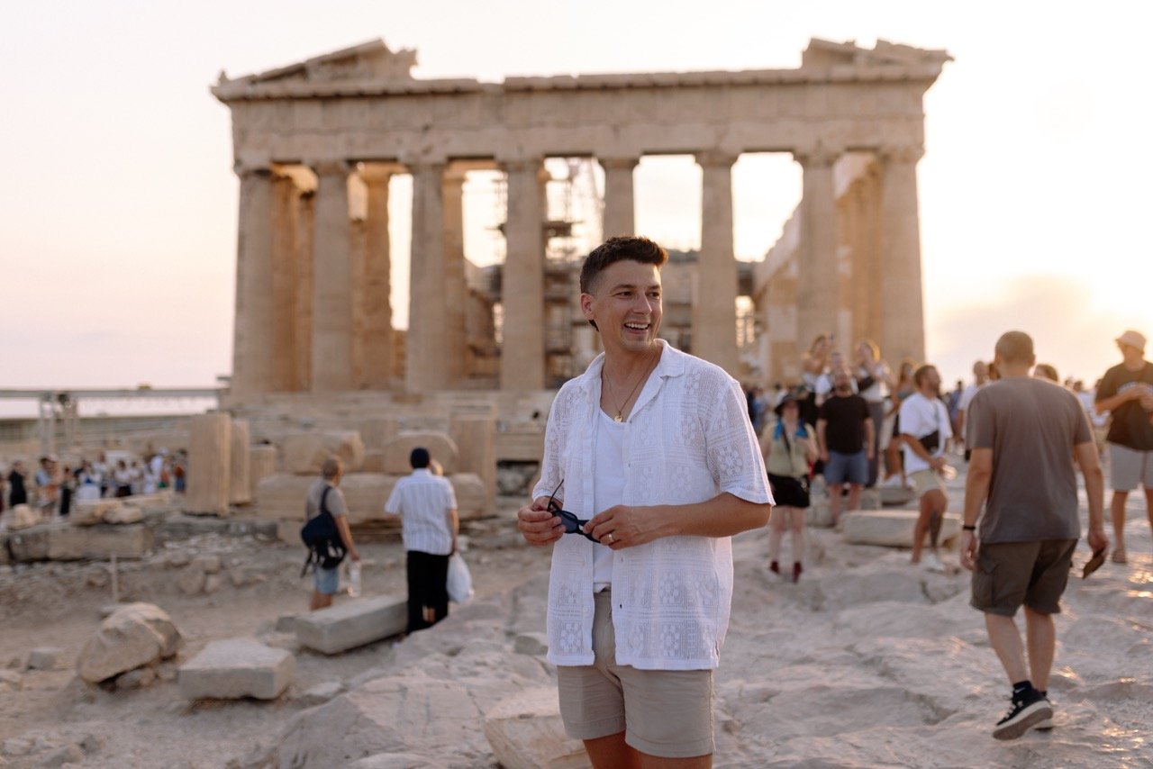 Gay travel Host and Creator, Matthew Schueller in Athens, Greece.