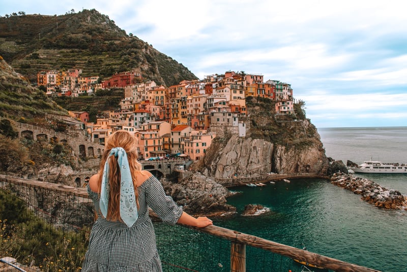Helene Sula looking at view in Cinque Terre, Italy on a TrovaTrip.