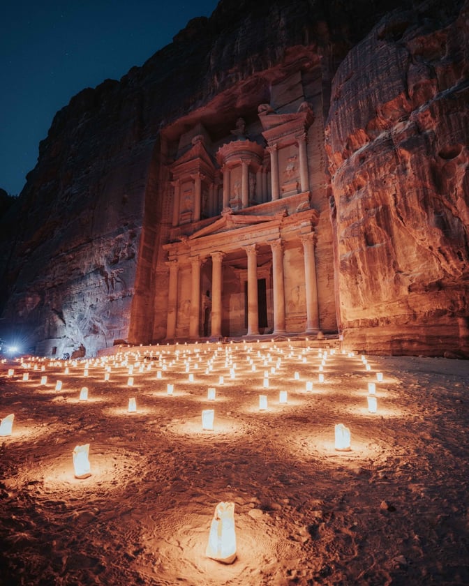 Petra at night with lanterns.