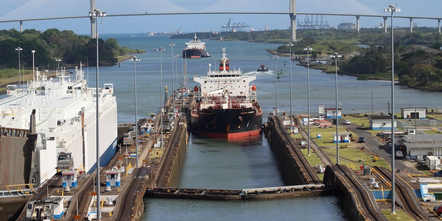 A ship in the Panama Canal.