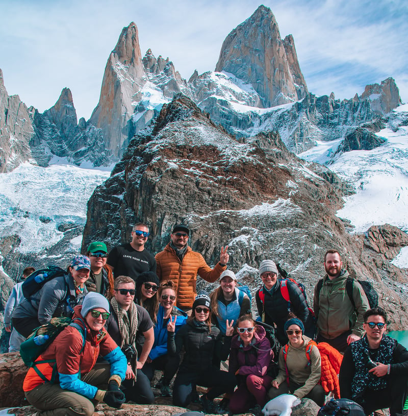 TrovaTrip Hosts @bonscro and @matthewpvincent with their Travelers in Patagonia.