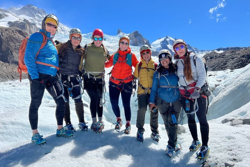 A group of Travelers ice trekking in Patagonia.