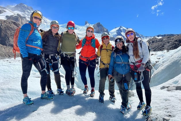 TrovaTrip's solo tours for women in Patagonia hiking on an ice trek.