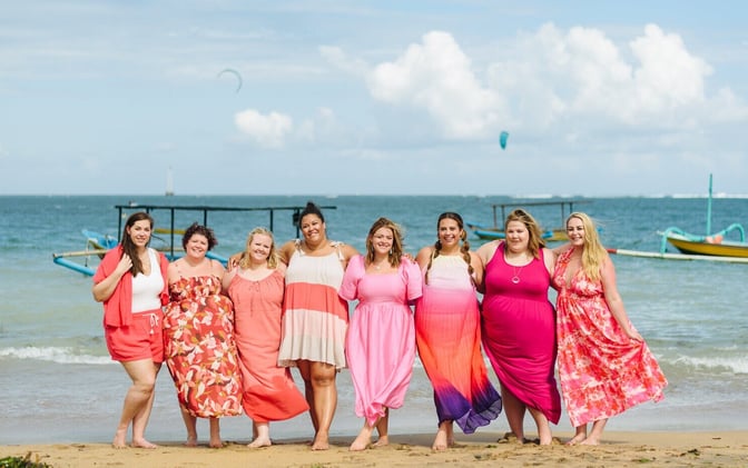 Women on beach during a self-love retreat in Bali.