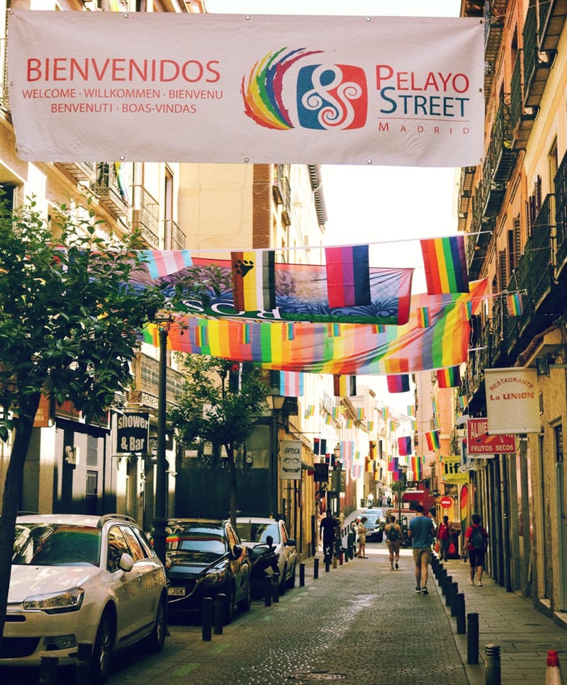 View of street in Madrid during Pride.