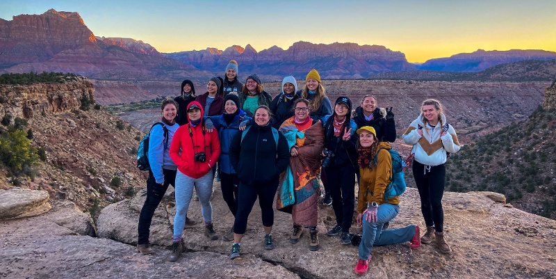 A group of Travelers on a TrovaTrip in Zion, Utah.